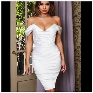 Oh Polly Bardot satin white dress